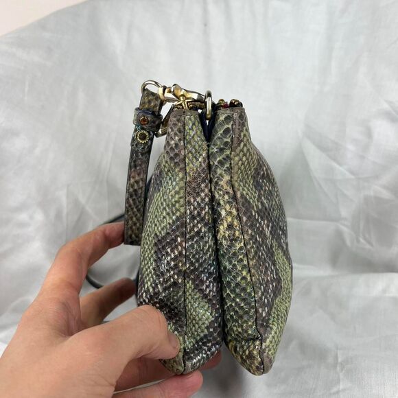 Brahmin Carrie Crossbody Moonstone Seville Leather Snakeskin Bag Rare - Picture 5 of 8